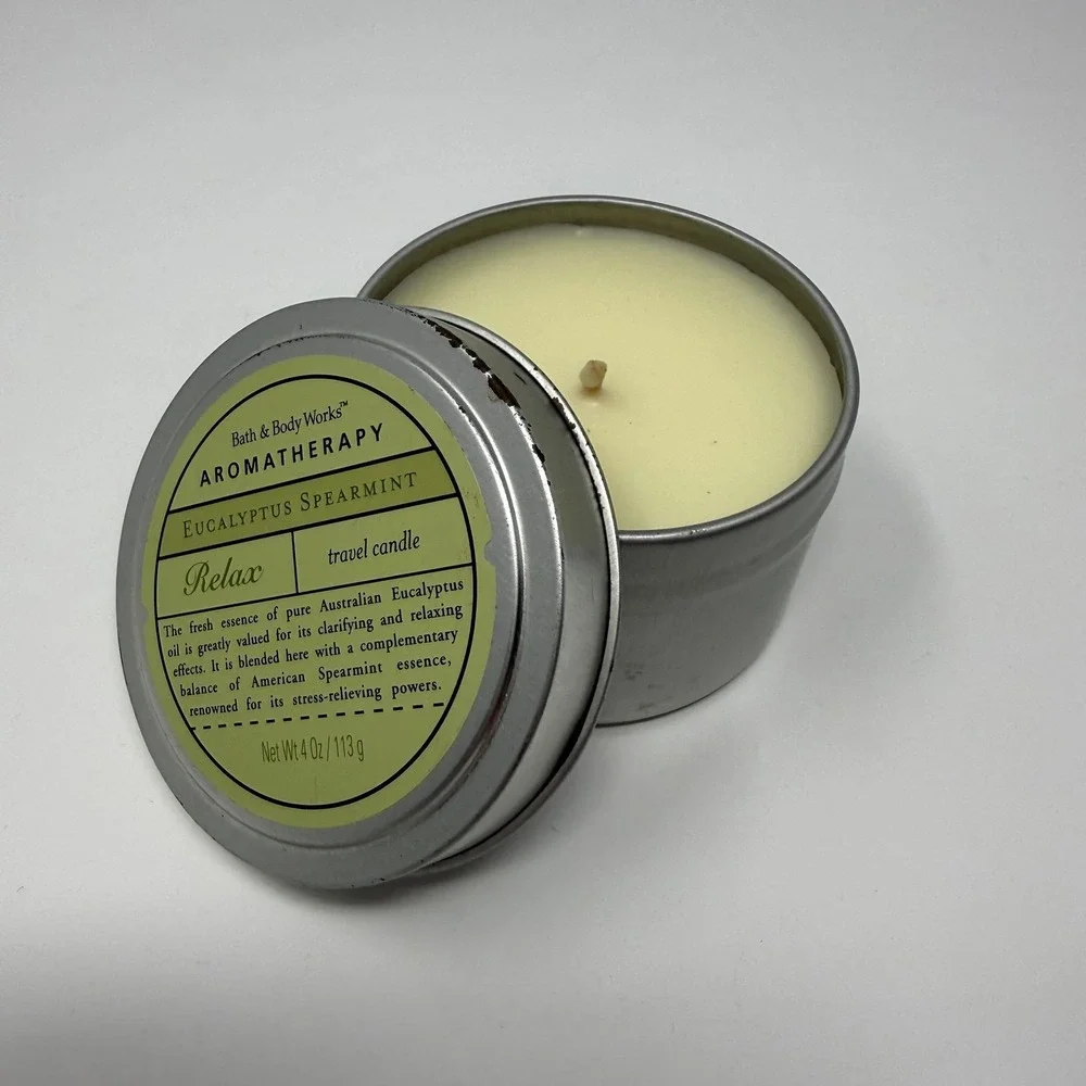 Vintage Bath And Body Works Eucalyptus Spearmint Candle travel‎ tin
